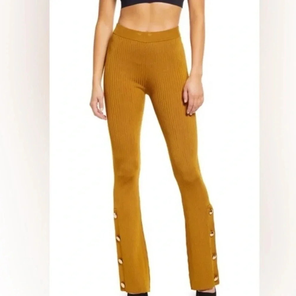 GOOD AMERICAN Plaited Boss Flare Pants Golden Brown 4 - Picture 5 of 12